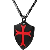HZMAN Knights Templar Cross Joshua 1:9 Shield Stainless Steel Pendant Necklace with 22+2 inch Chain