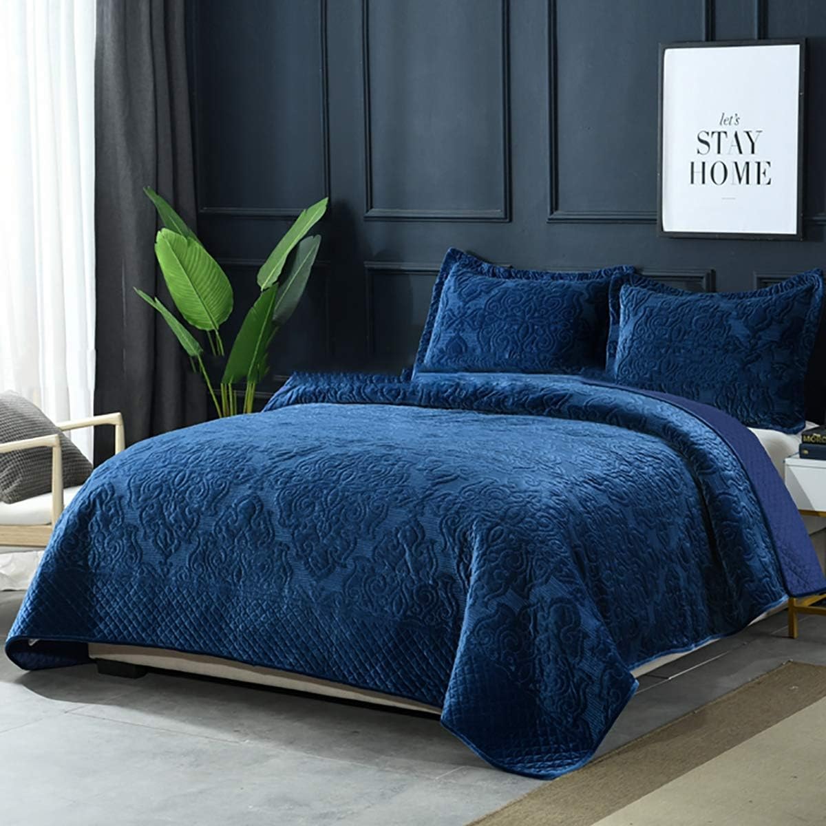 WDXN Bedspread King Size Embossed Embroidered Velveteen Quilted Bed