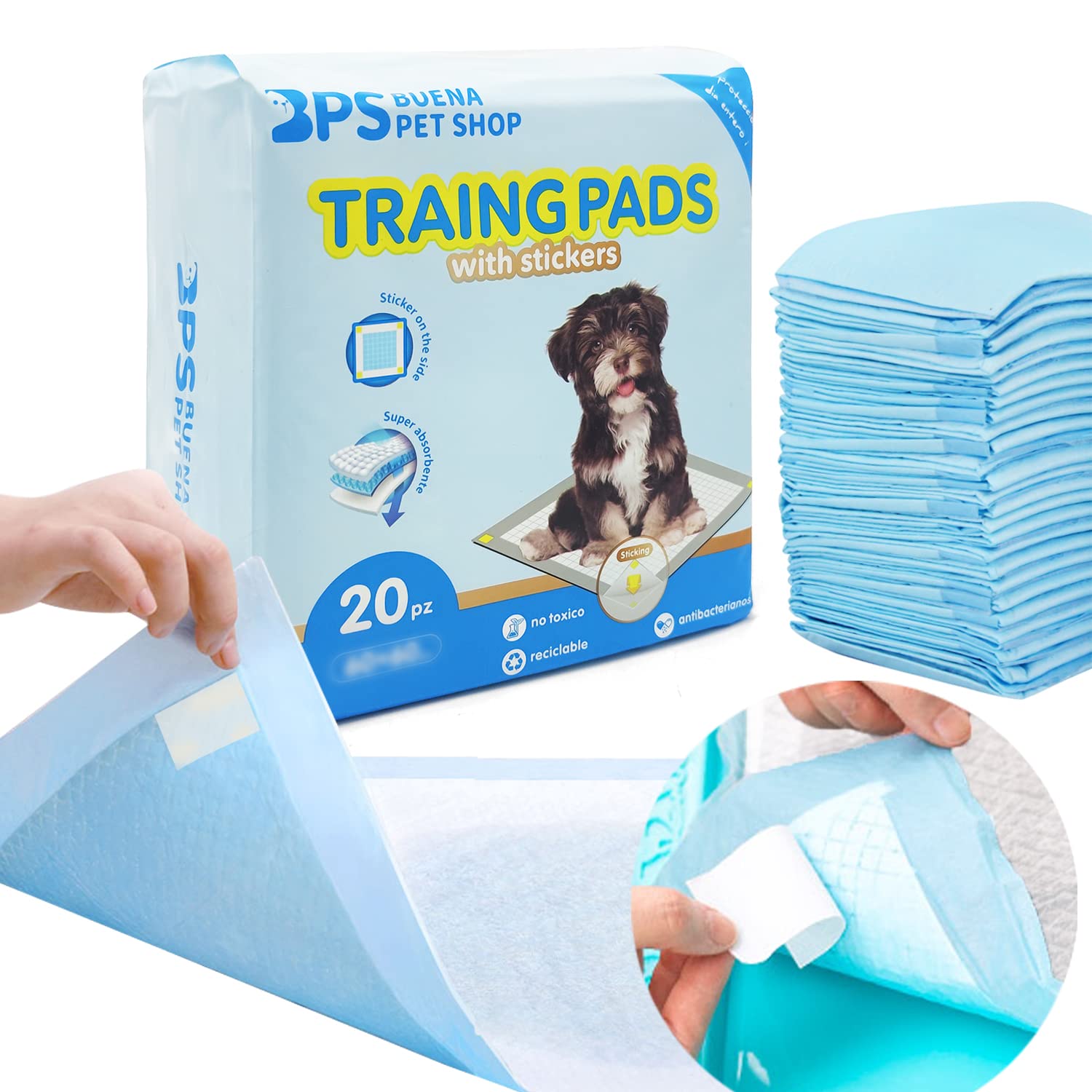 BPS 20 x Ultra Absorbent Water Absorbent Pads Pet Training Mat with Hygienic Sticker for Pets, M/L (20 x 60 cm) BPS-2172