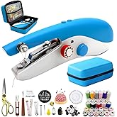 Portable Handheld Sewing Machine with 110 PCS Sewing Kit & Blue Leather Case, Dual-Speed, Built-in Work Light, Dual Power Supply. Perfect for Home & Travel, for Adults & Beginners, for Clothes & Jeans