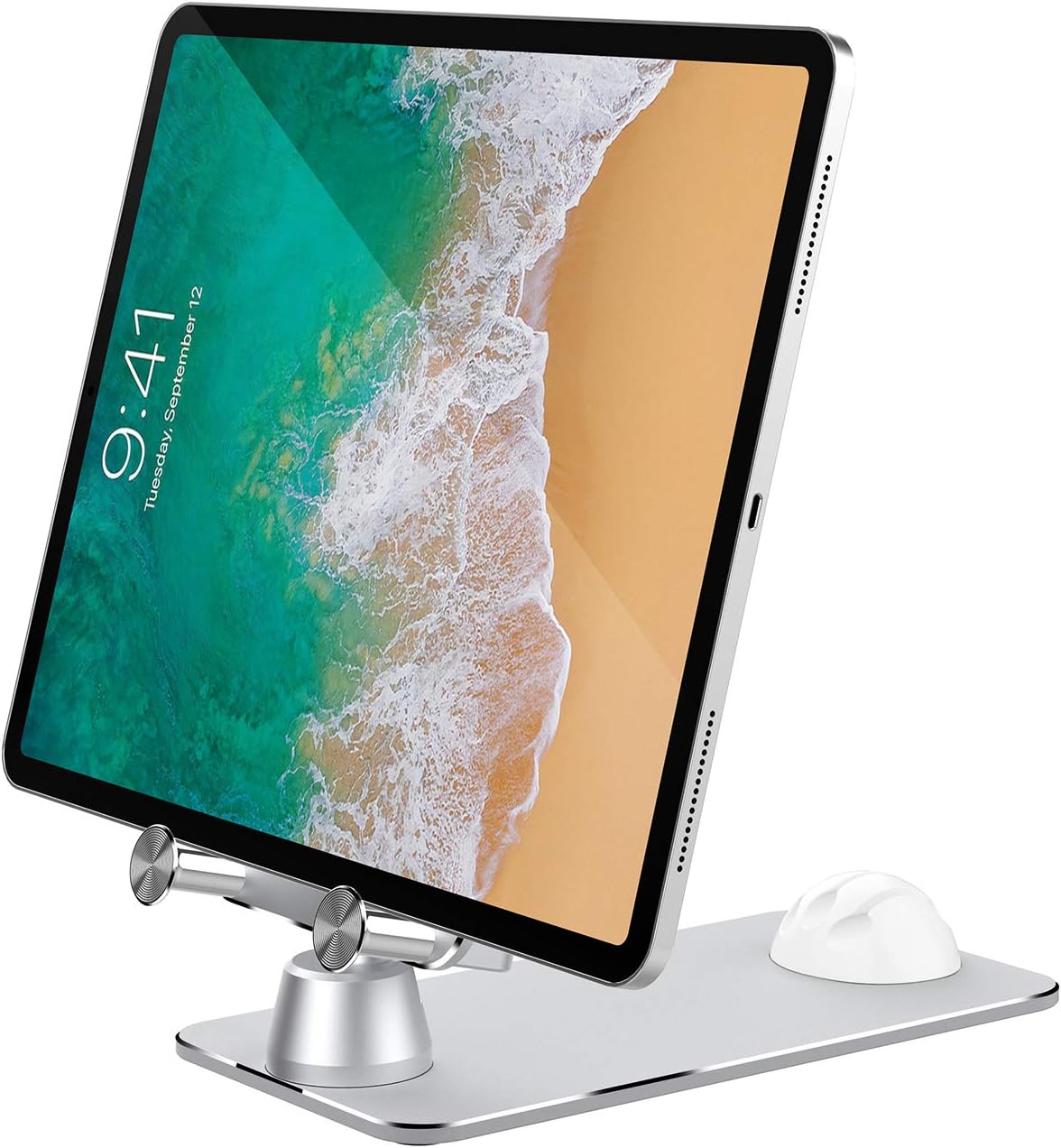 Tablet and Cellphone Stand Adjustable, VMEI Metal Desktop Stand Compatible with Tablet Such as iPad 2019 Pro, iPad Air Mini, Kindle, Nexus, E-Reader, Switch,iPhone and All Smart Phone（Silver）