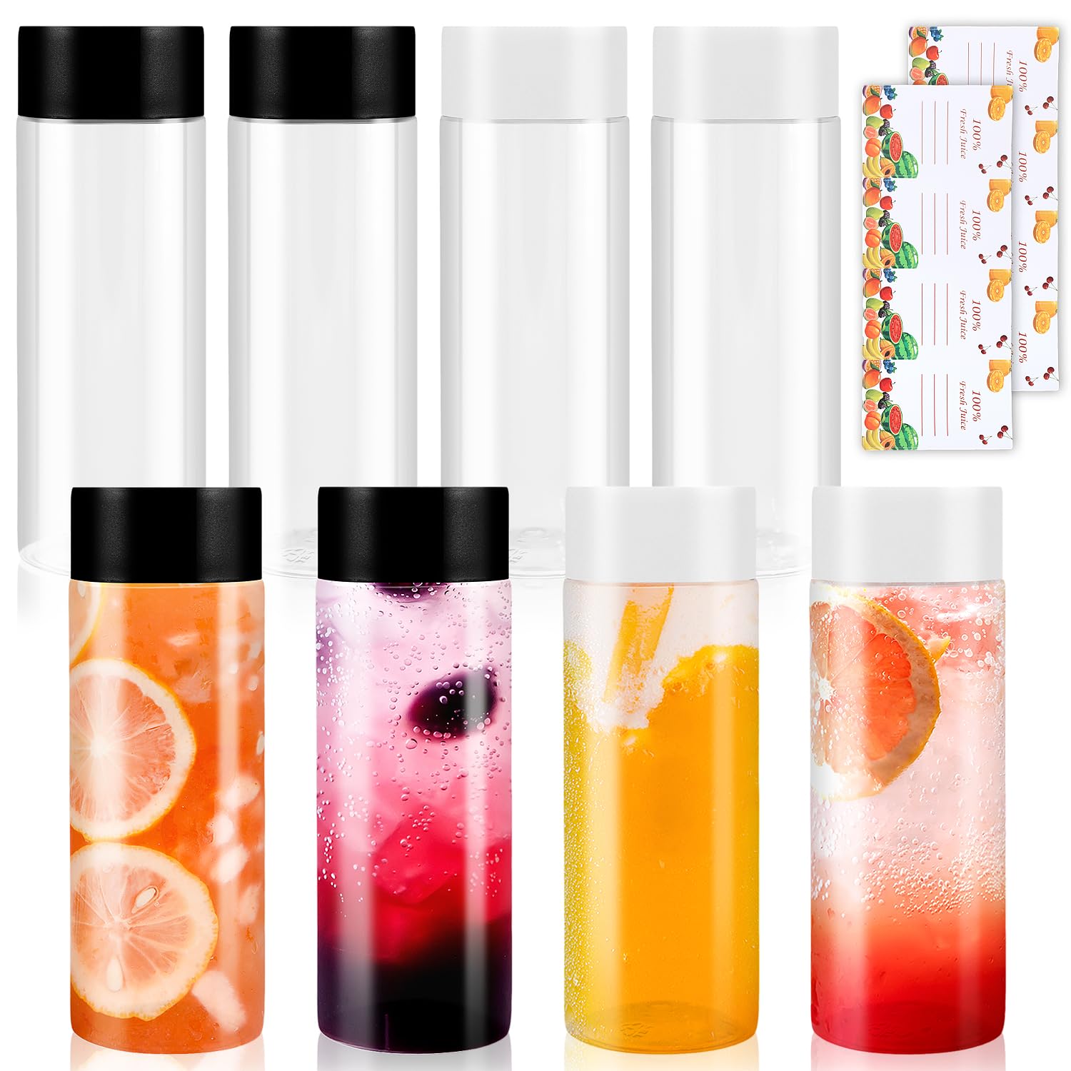 XIANGLONGY 8 PCS 300ml Juicing Bottles, PET Plastic Juice Bottle with lids, Transparent Empty Sensory Bottles, Reusable Juice Bottle, Suitable for Milk and Various Homemade Drinks