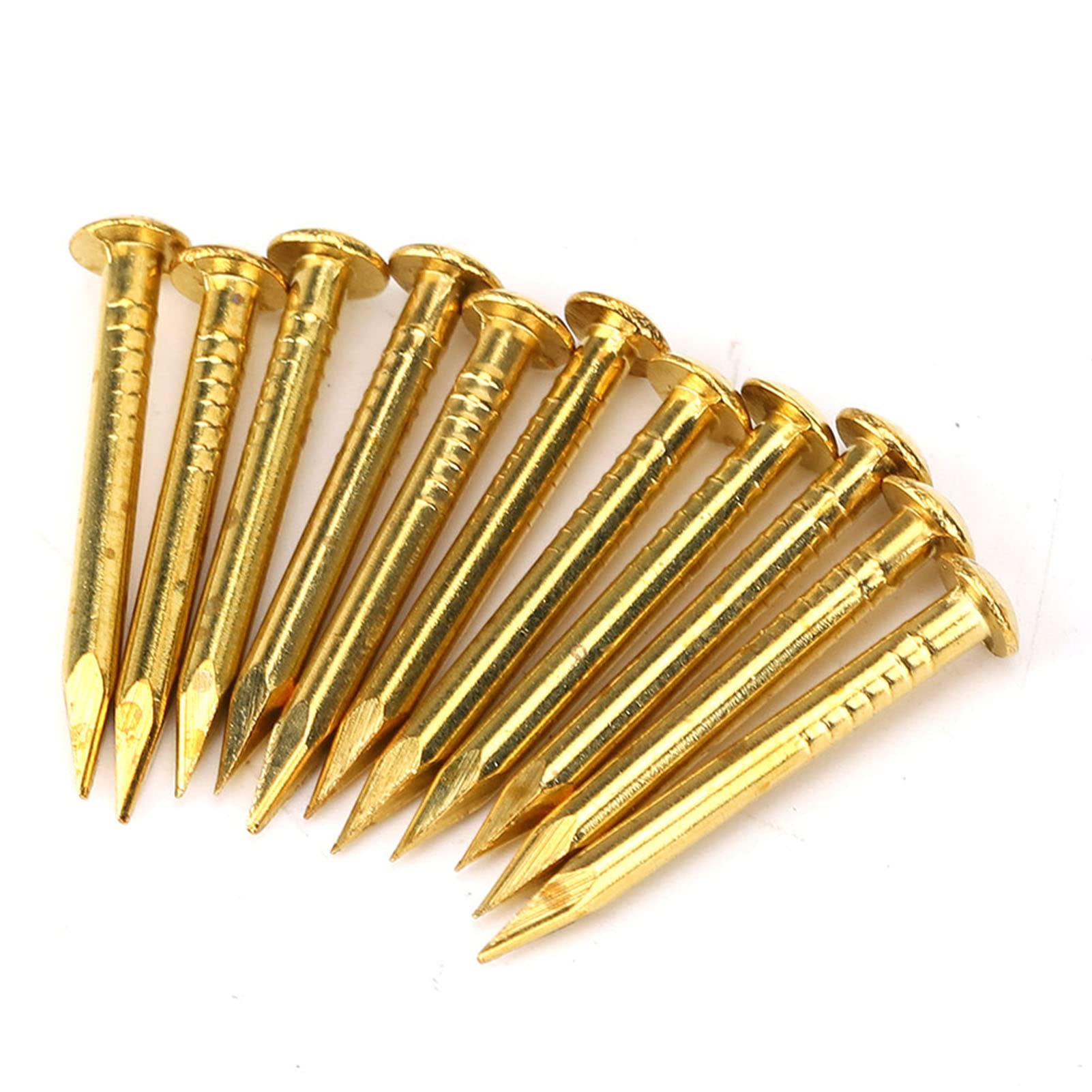 Gold Nails, 100 Pcs Brass Round Head Pins Antique Small Nails, for Wood Handmade Thread Pictures Furniture Hinge Hardware Accessories Fasteners (18mm Long)