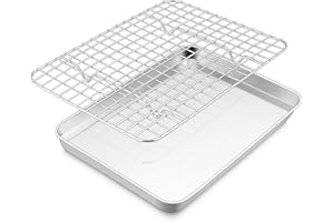 E-far Stainless Steel Baking Sheet with Wire Rack Set, 10.5” x 8.3” Cookie Sheet Baking Pan for Toaster Oven, Small Metal Tra