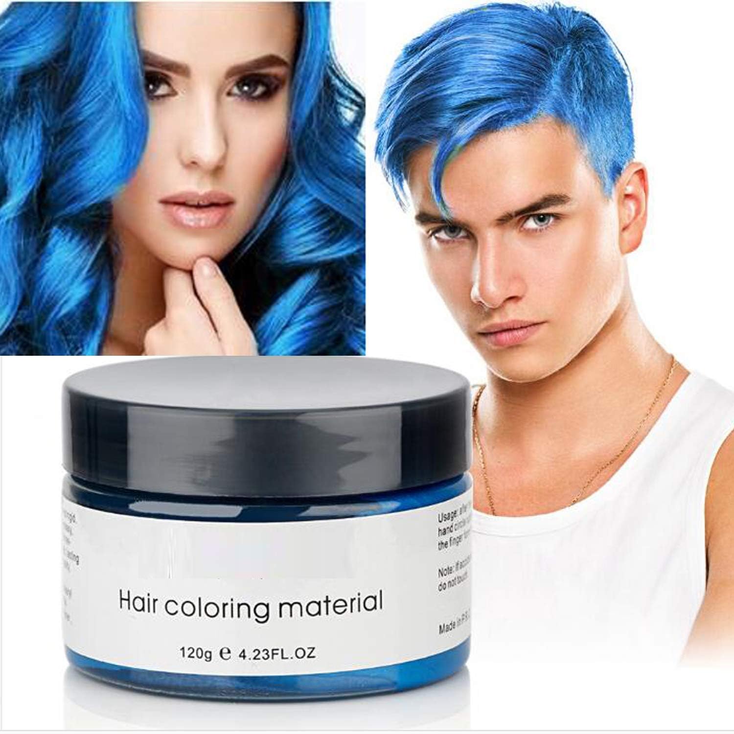 Temporary Hair Wax,YHMWAX Fashion Colorful Hair Wax Pomades Disposable Natural Hair Strong Style Gel Cream Hair Dye,Instant Hairstyle Mud Cream for Party, Cosplay, Masquerade etc. (Blue)
