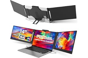 Funhill Laptop Screen Extender 14 inch Laptop Monitor Extender 1080P IPS, Triple Portable Monitor for Laptops 13-17.3" with Display/HDMI Port, Plug-Play Portable Screen for Windows/Chrome/Android