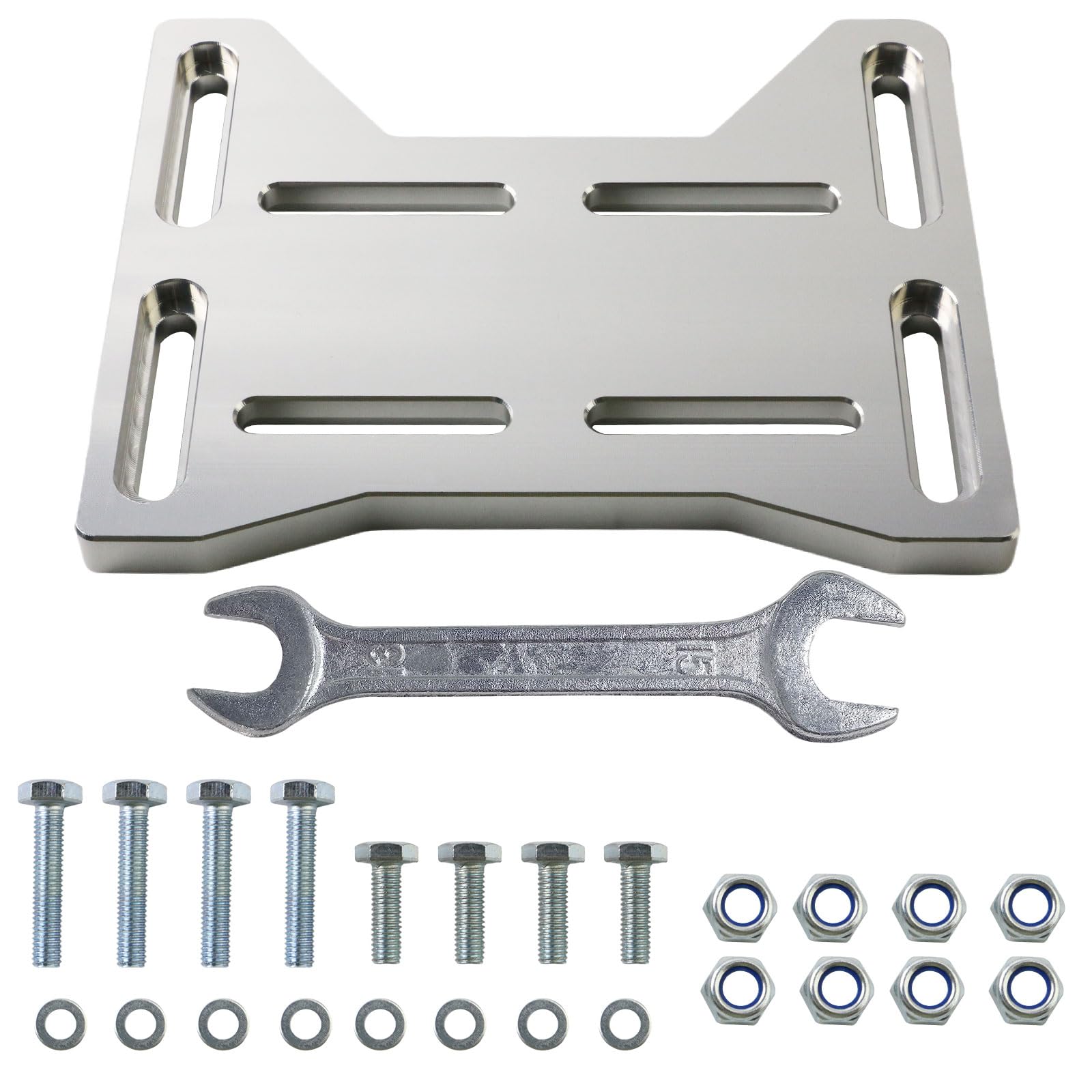 Photo 1 of PACEWALKER Aluminum Motor Engine Mount Adapter Bracket Plate Adjustable Motor Plate Fit for Mini Bike Go Kart Coleman 100 Doodlebug DB30 Small 4 Stroke Engines 212 Preditor Honda (Silver)