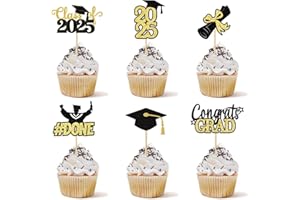 Class of 2025 Graduation Cupcake Topper - Celebrate Graduation Day with Tindobewan Glitter Congrats Grad Cupcake Picks Decorations(24Pcs,Black with Gold) S1