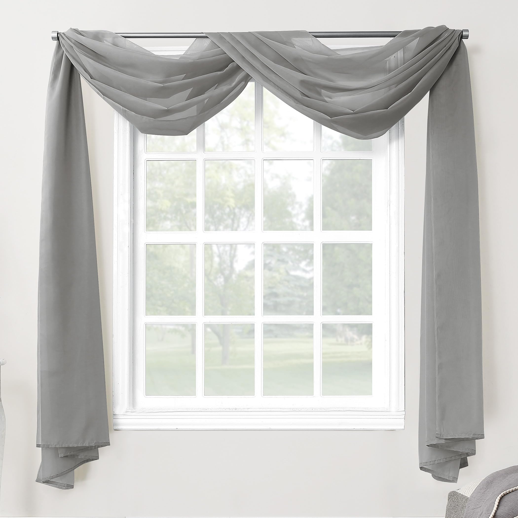 918 53566 Emily Voile Curtain, charcoal, Valance Scarf — image 1