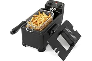 DORTALA 3L Electric Deep Fryer with Basket, 1700W Oil Fryer with Adjustable Temperature & Timer, View Window Lid, Small Count
