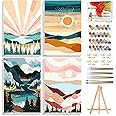 Julouyn 4 Pack National Park Paint by Numbers Kit for Adults with Framed, Sunset Sunrise Mountain Easy Paint by Number Kits On Canvas with Wooden Easel, Painting by Numbers for Beginner Gift 8x12 in
