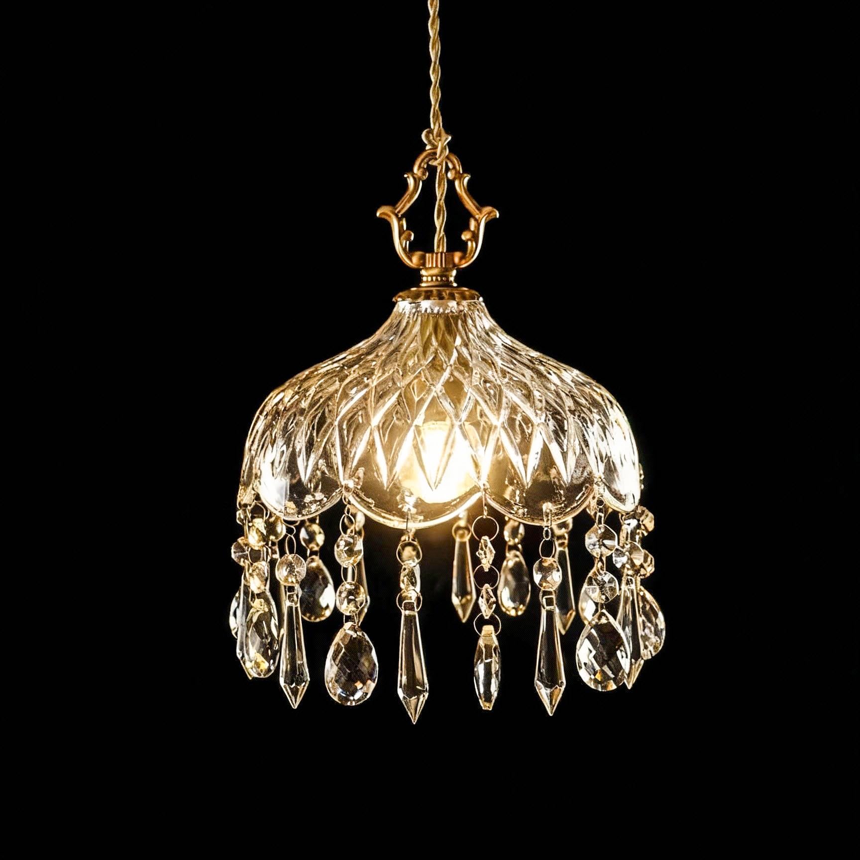 Photo 1 of LYTSNUGIC Small Vintage Crystal Pendant Light Kitchen Island,French Brass Glass Mini Hanging Light,Adjustable Height Single Light Fixture, Gold Antique Chandelier for Bathroom (1-Pack?Dia 7.87in
