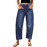 GRAPENT Barrel Jeans for Women Trendy High Waisted Wide Leg Baggy Cropped Relax Fit Stretch Denim Trouser Ankle Pants