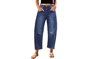 GRAPENT Barrel Jeans for Women Trendy High Waisted Wide Leg Baggy Cropped Relax Fit Stretch Denim Trouser Ankle Pants