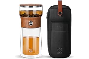 ZENS Modern Glass Infuser Teapot, One Touch Tea Maker for Loose Leaf Tea with Insulated Mug and Portable Case. Enchanted Pot 