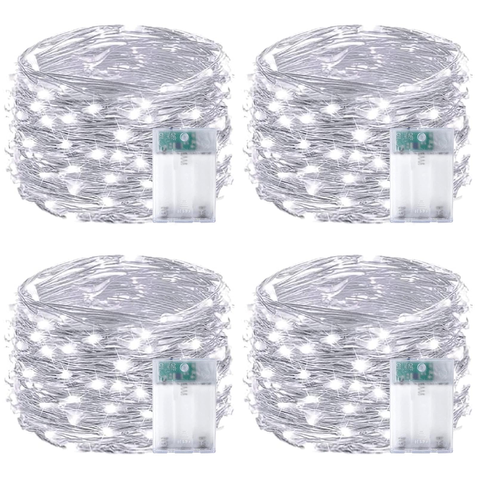 Photo 1 of **MISSING ONE LIGHT SET**4-Pack Fairy Lights Battery Operated with Timer, Waterproof 16FT 50 LED String Lights Indoor Outdoor, Cuttable Starry Fairy Lights for Christmas Home Bedroom Wedding DIY Centerpiece Decor (Cool White)