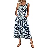 Zeagoo Women Summer Midi Dress 2026 Sleeveless Casual Beach Sundress Button Down Loose Spring Tank Dresses with Pockets
