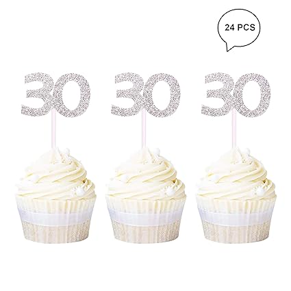 Newqueen Number 30 Cupcake Toppers Silver Glitter 30th Birthday