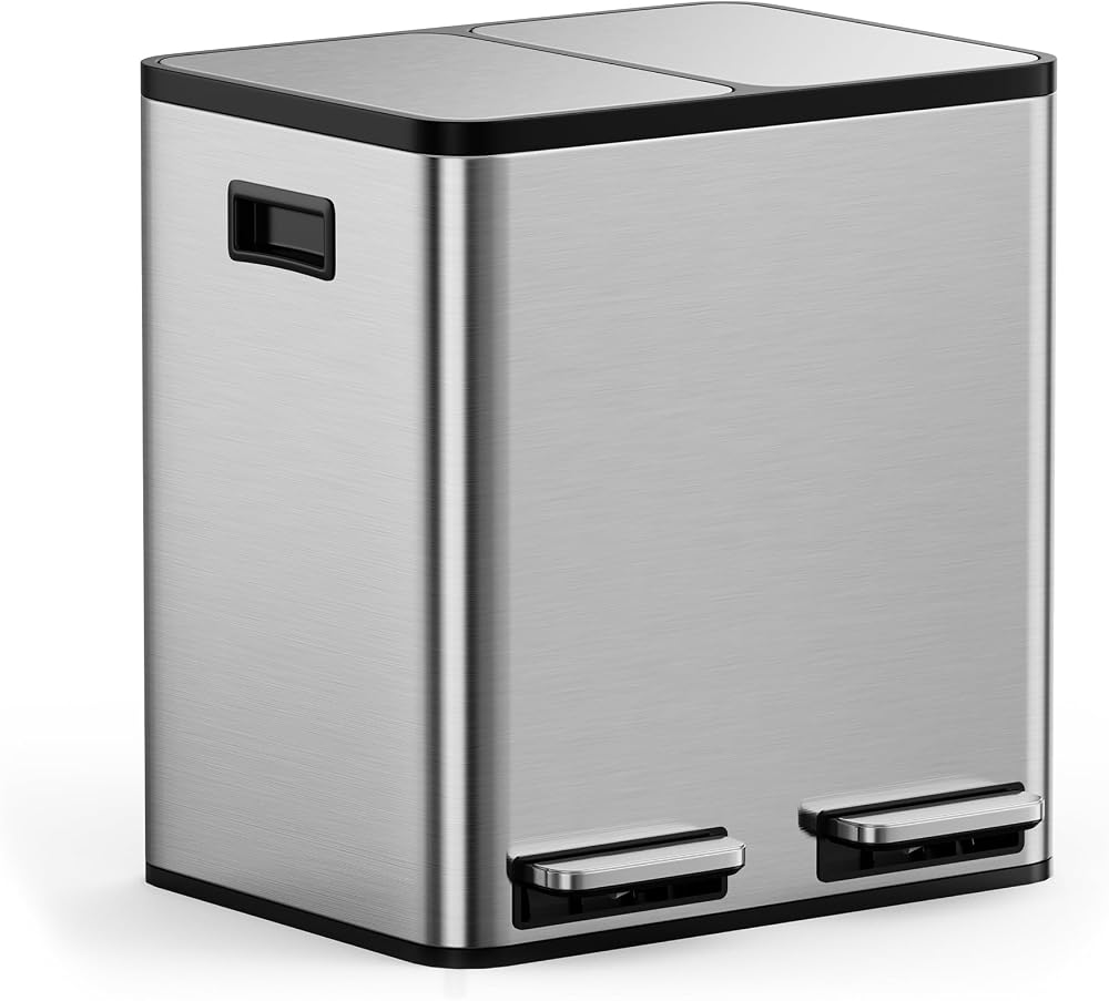 VonHaus 30L Double Kitchen Bin Stainless Steel Two Section Recycling Bin