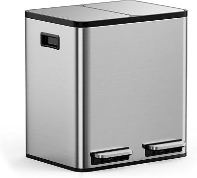 VonHaus 30L Double Kitchen Bin Stainless Steel Two Section Recycling Bin