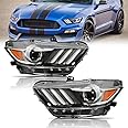 ROXX Projector Headlight Assembly w/LED DRL Fit for 2015-2017 Ford Mustang / 2018-2020 Ford Mustang Shelby OE Style Headlamp Driver Left Side Replacement