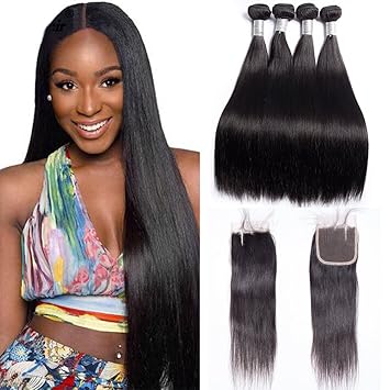 Amazon Com Maxine Brazilian Hair With Closure 4 Bundles