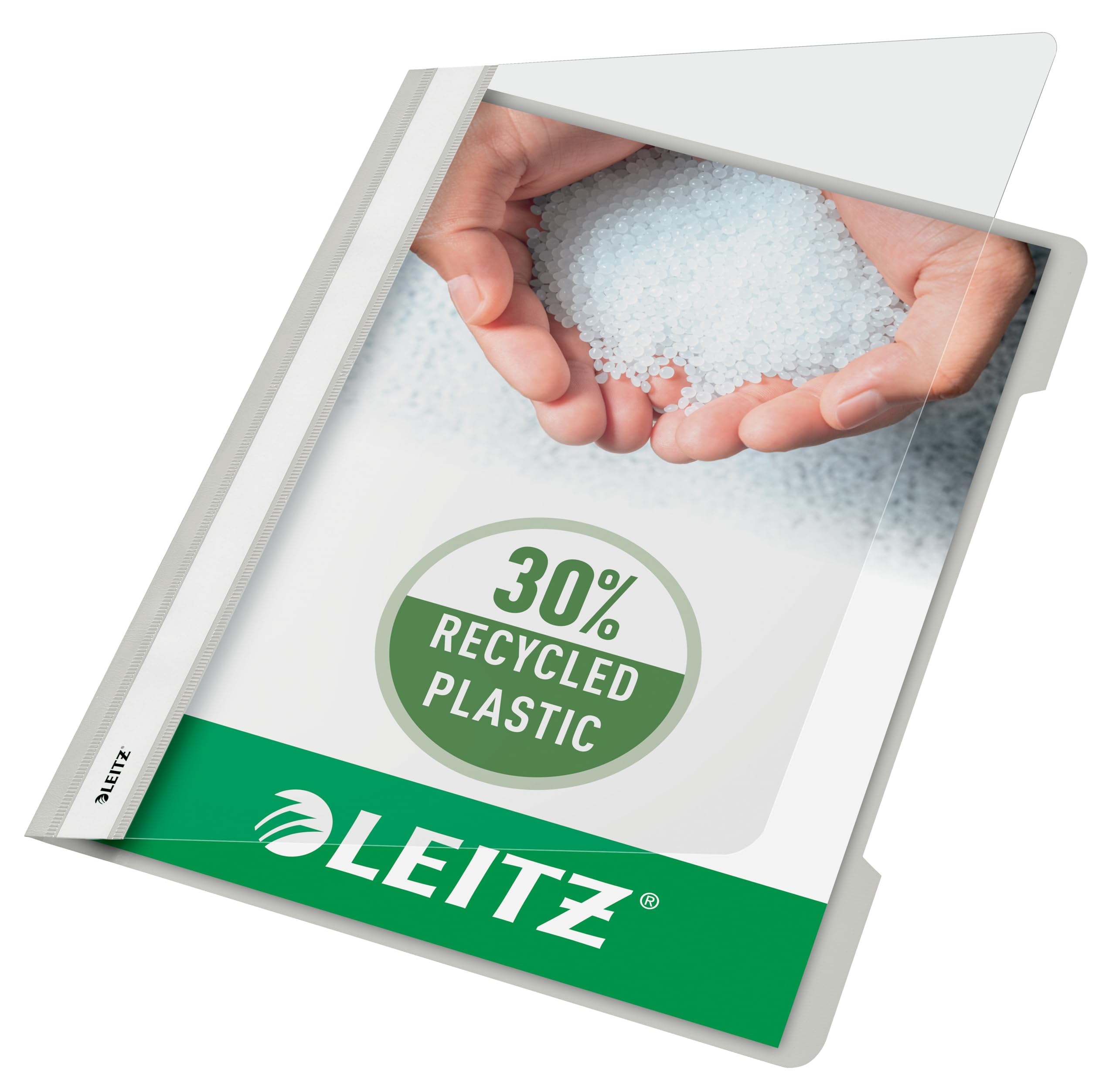 Leitz A4 Standard Plastic File, 30 Percent Pre-consumer Recycled Plastic, Flatfile for A4 Sheets, 60 Sheet Capacity, Grey, 41910085