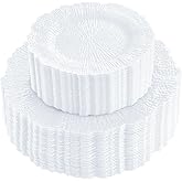 SUT 60PCS White Plastic Plates-Disposable Plates for Party, White Disposable Plates Including 10 inch Dinner Plates, 7 inch Dessert Plates, Plastic Plates for Wedding&Party