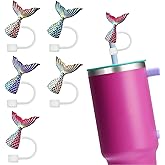 Summer Mermaid Straw Toppers for Stanley Cup,Sea Animal Silicone Straw Covers Cap for 30/40oz Tumblers & Water Bottles, Fits 10mm/0.4in Straws, 5Pack Reusable Cute Simple Modern Stopper Set