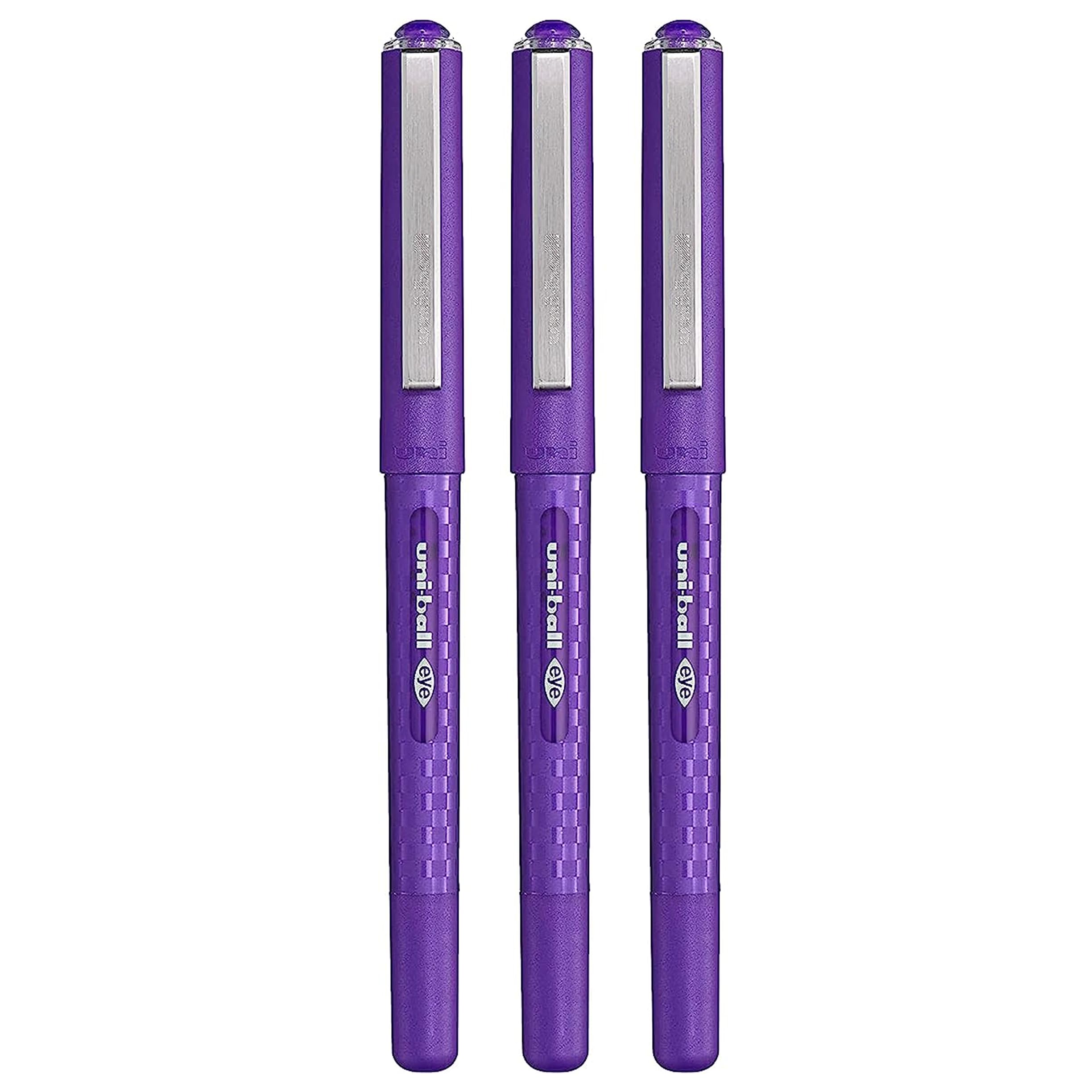 Uni Ball Eye Purple Case Rollerball Pen, 0.7 mm Fine Tip, Line Width 0.5 mm, for Quick Dry Series Ink Pigment UB-157D (3 Pack)