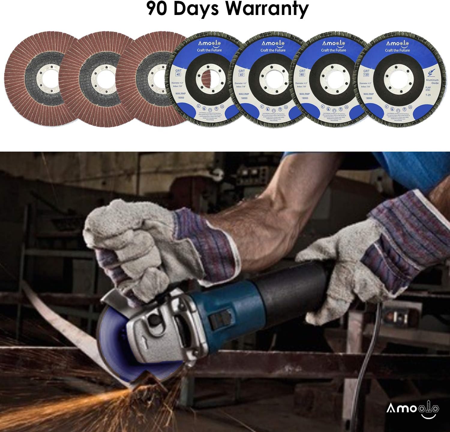 amoolo 4 1/2 Flap Disc (20 Pack), T29 Aluminum Oxide Angle Grinder Sanding Disc (40 60 80 120 Grit), Abrasive Grinding Wheel (7/8 inch Arbor Size) - - 