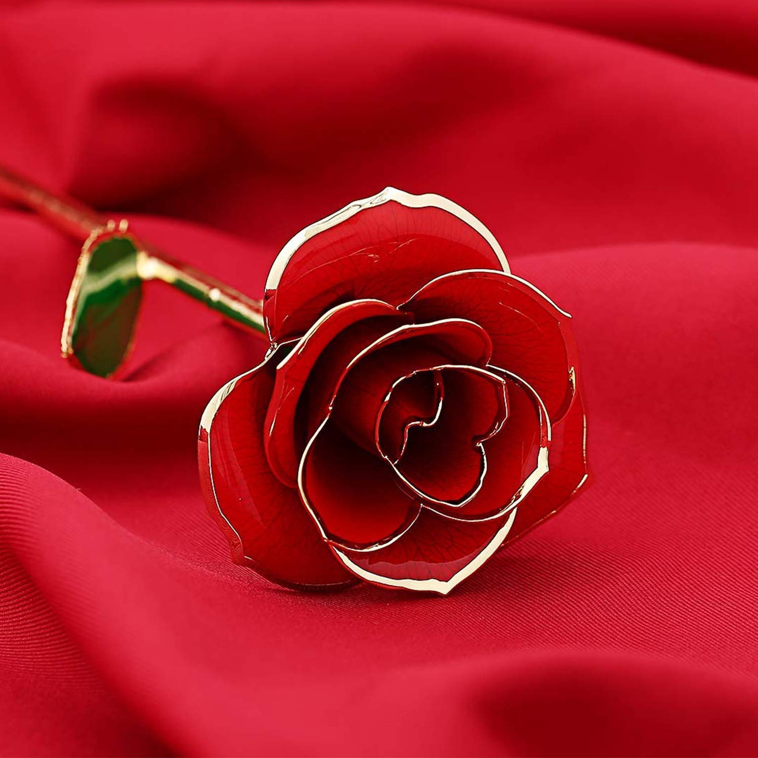Rosa de Oro 24K, Rosa Chapada en Oro con Caja de Regalo para Madre Amor Amigos, Rosa Bañada en oro para el Día de San Valentín Rosa 24k Artificial con Soporte para Aniversario Cumpleaños (Rojo)