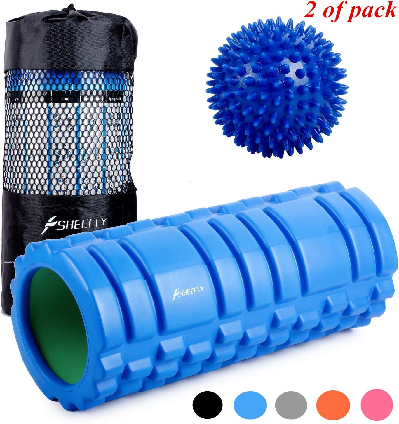 SHEEFLY Foam Roller for Muscle Massage with Spiky Massage Ball - 33 x 15cm Trigger Point For Rehabilitation,Physical Therapy, Pain Relief,Myofascial Release,Balance Exercise+Instructions & Carry Bag