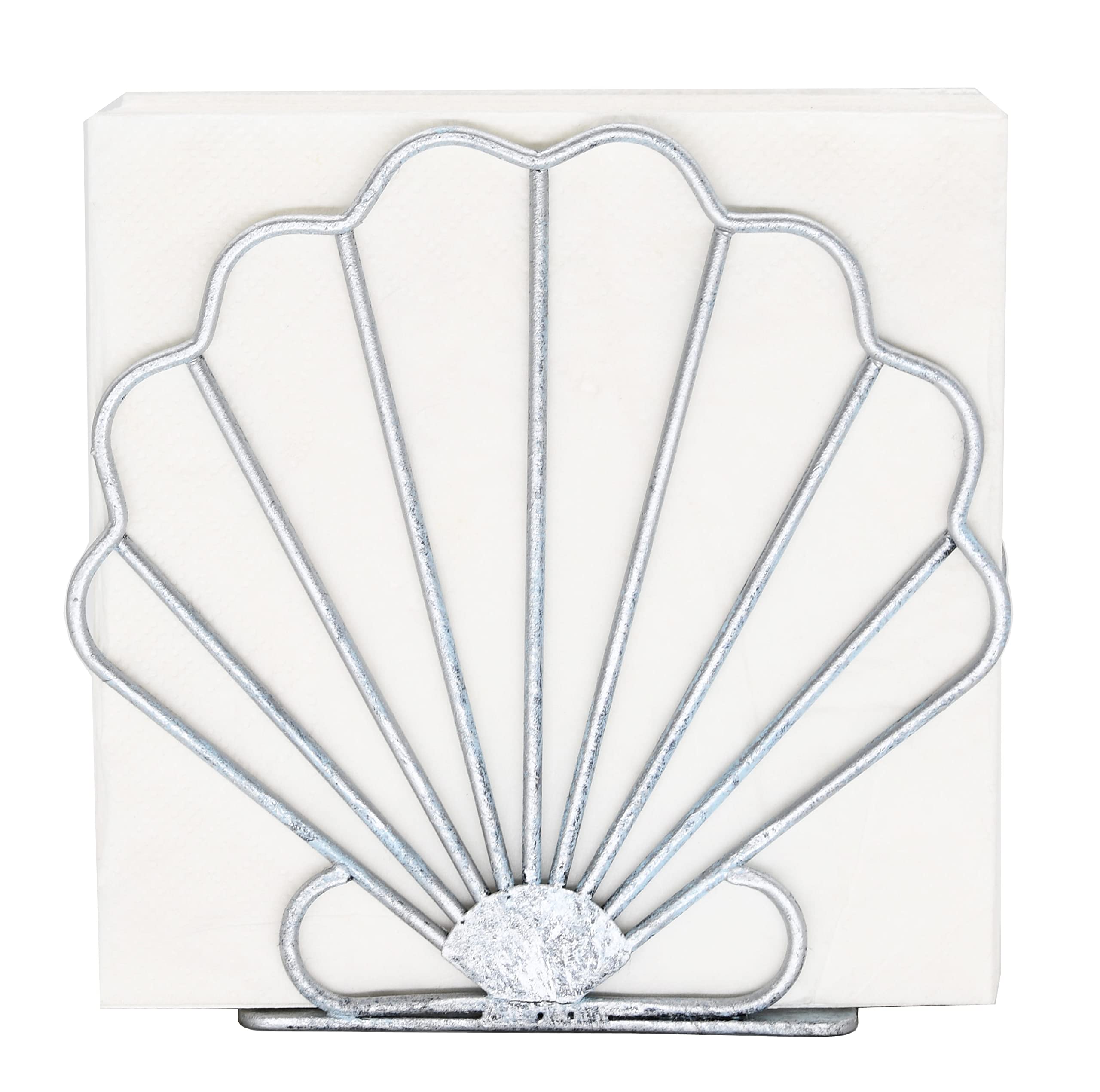 Photo 1 of OwlGift Oceanic Napkin Holder, Nautical Themed Napkin Holder with Seashell Design, Beach Napkin Storage Organization Décor for Tabletop, Coastal Décor Centerpiece – Silver Blue