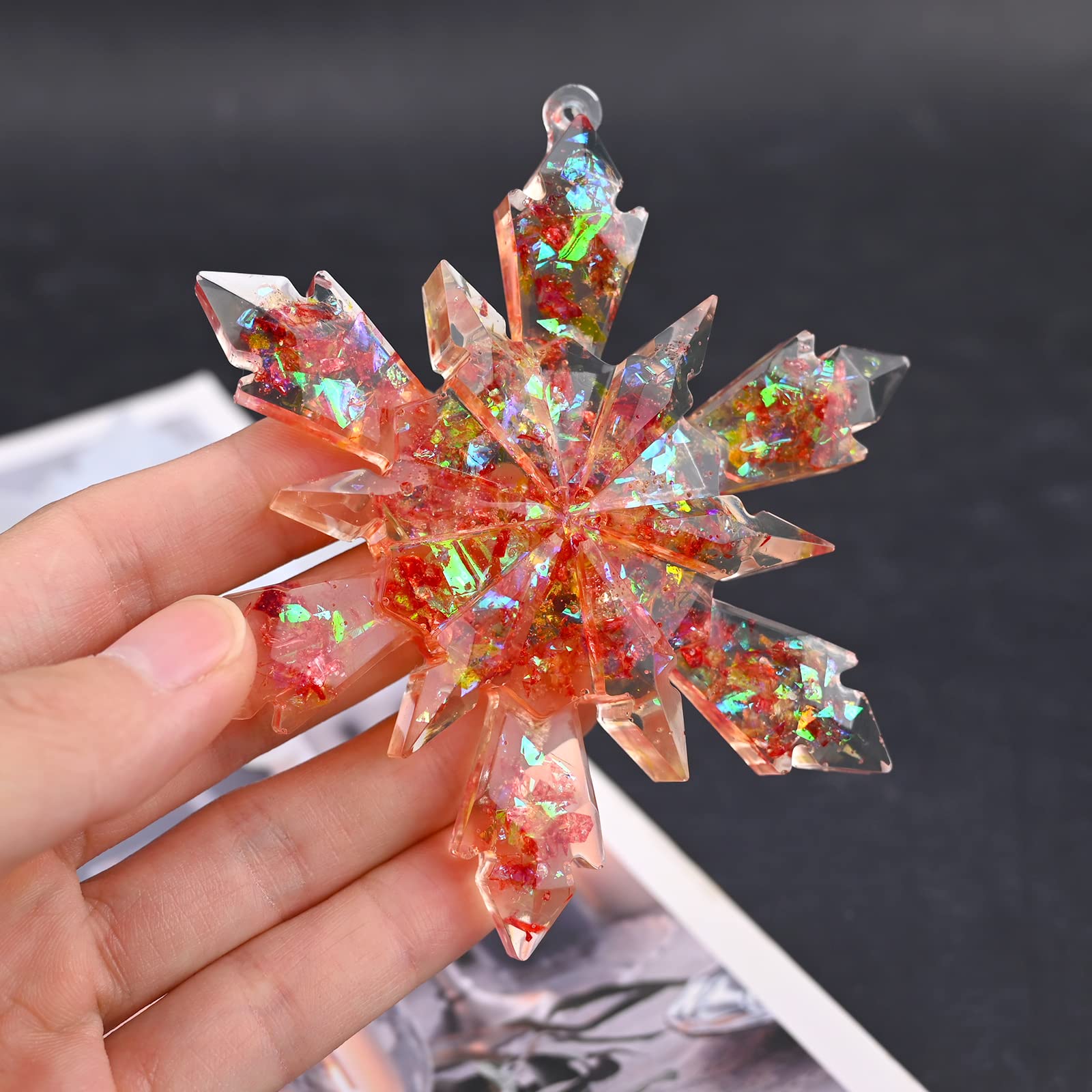 HUAKENER Christmas Resin Molds Silicone - 4 Pcs Big Snowflake Resin Mold, Christmas Ornament Resin Molds for Xmas Winter Decoration