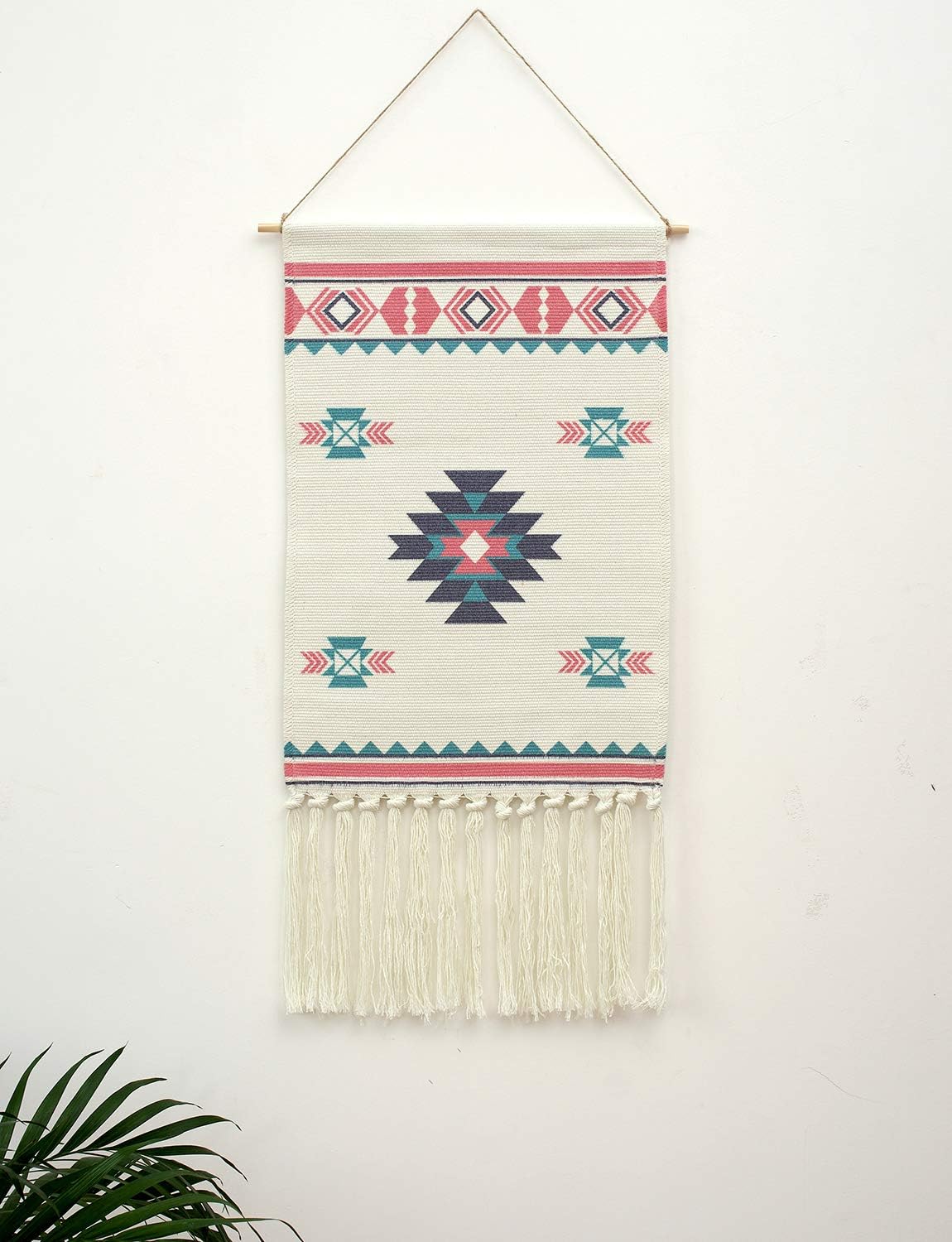 Macrame Woven Wall Hanging Tapestry, Indian Boho Chic Bohemian Aztec Home Decor Multicolour Geometric Art Decor Boho Backdrop, Beautiful Apartment Dorm Room Door Decoration, 17.3" W x 32" L