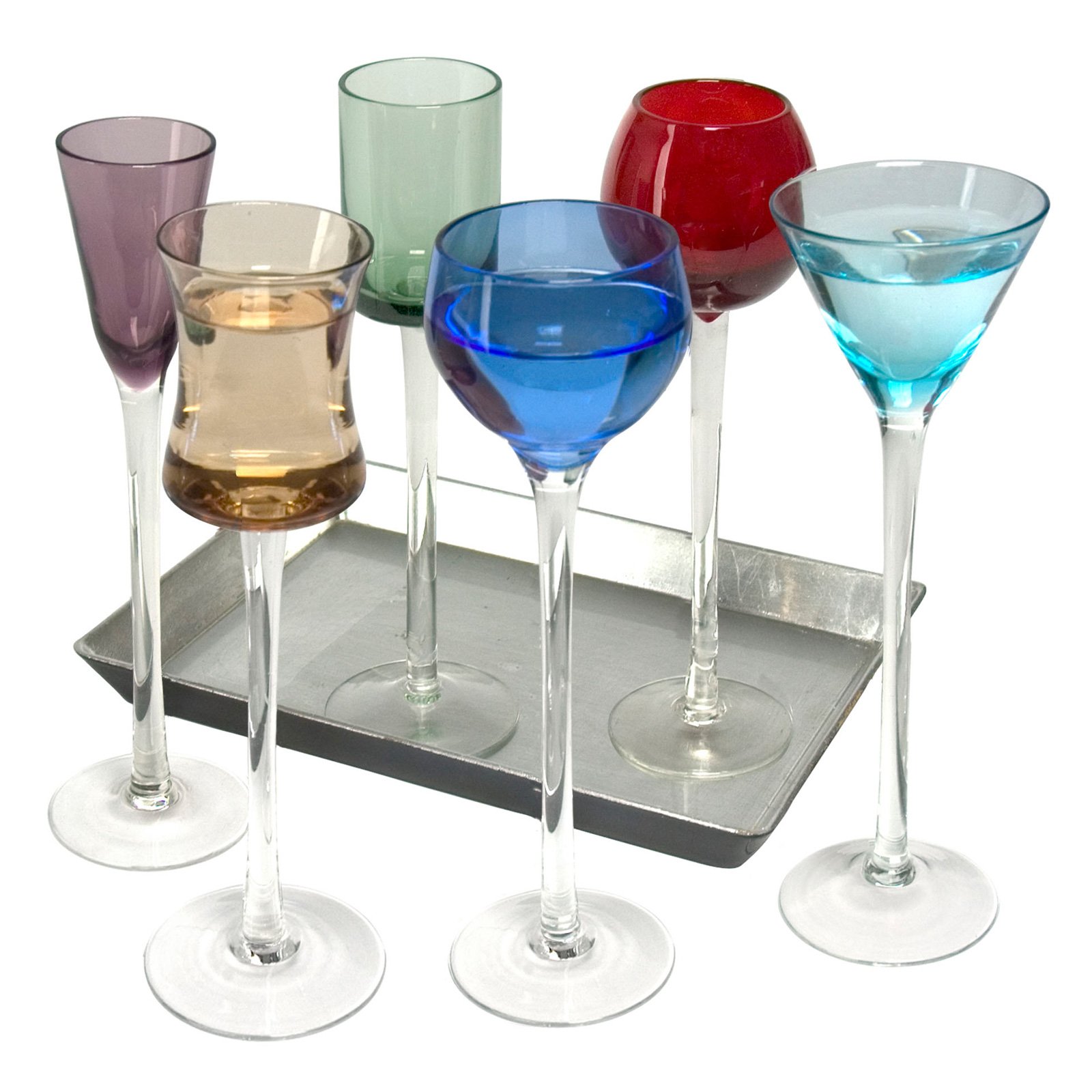 Artland - Long Stem Liqueur Glasses Set - 7 Piece Set of Mult- Coloured Drinking Glasses for Wine, Cocktail, Champagne - Gift Boxed Set