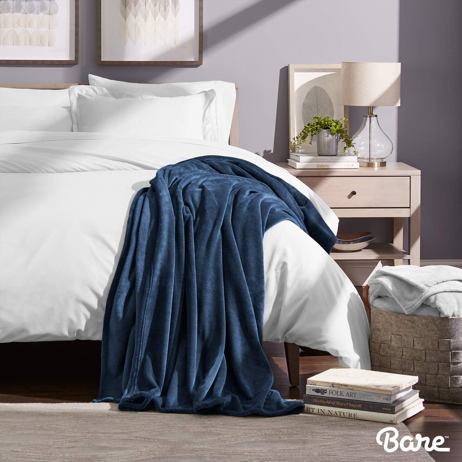 Bare Home Microplush Fleece Blanket - Full/Queen - Ultra-Soft Velvet - Luxurious Fuzzy Fleece Fur - Cozy Lightweight - Easy Care - All Season Premium Bed Blanket (Full/Queen, Dark Blue): Home & Kitchen
