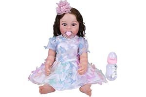 PLAYSKY Reborn Baby Dolls, 22” Realistic Newborn Baby Doll with Soft Full Body Vinyl Silicone for Girls, Lifelike Real Life Baby Dolls with Colored Butterfly Dress for Kids Aged 3+…