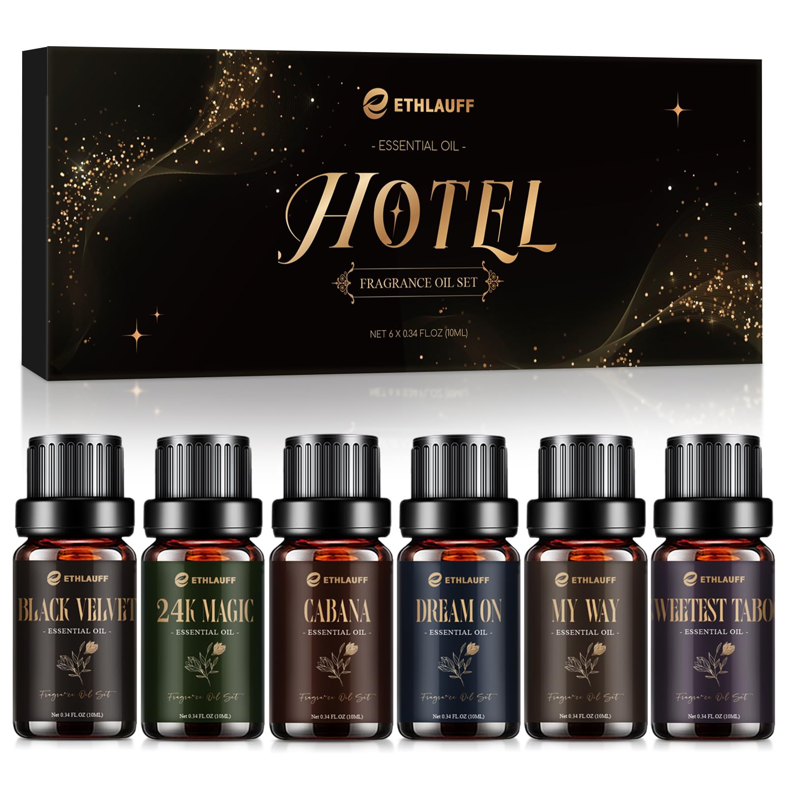 Photo 1 of Hotel Diffuser Oils, Hotel Collection Diffuser Oil, Luxury Essential Oil Set for Diffuser, Soap & Candle Making Scents - My Way, Dream On, Cabana, 24k Magic, Black Velvet, Sweetest Taboo