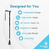 Rehand All Terrain Folding Walking Stick Adjustable 8 Height Pivot Tip Black view 2