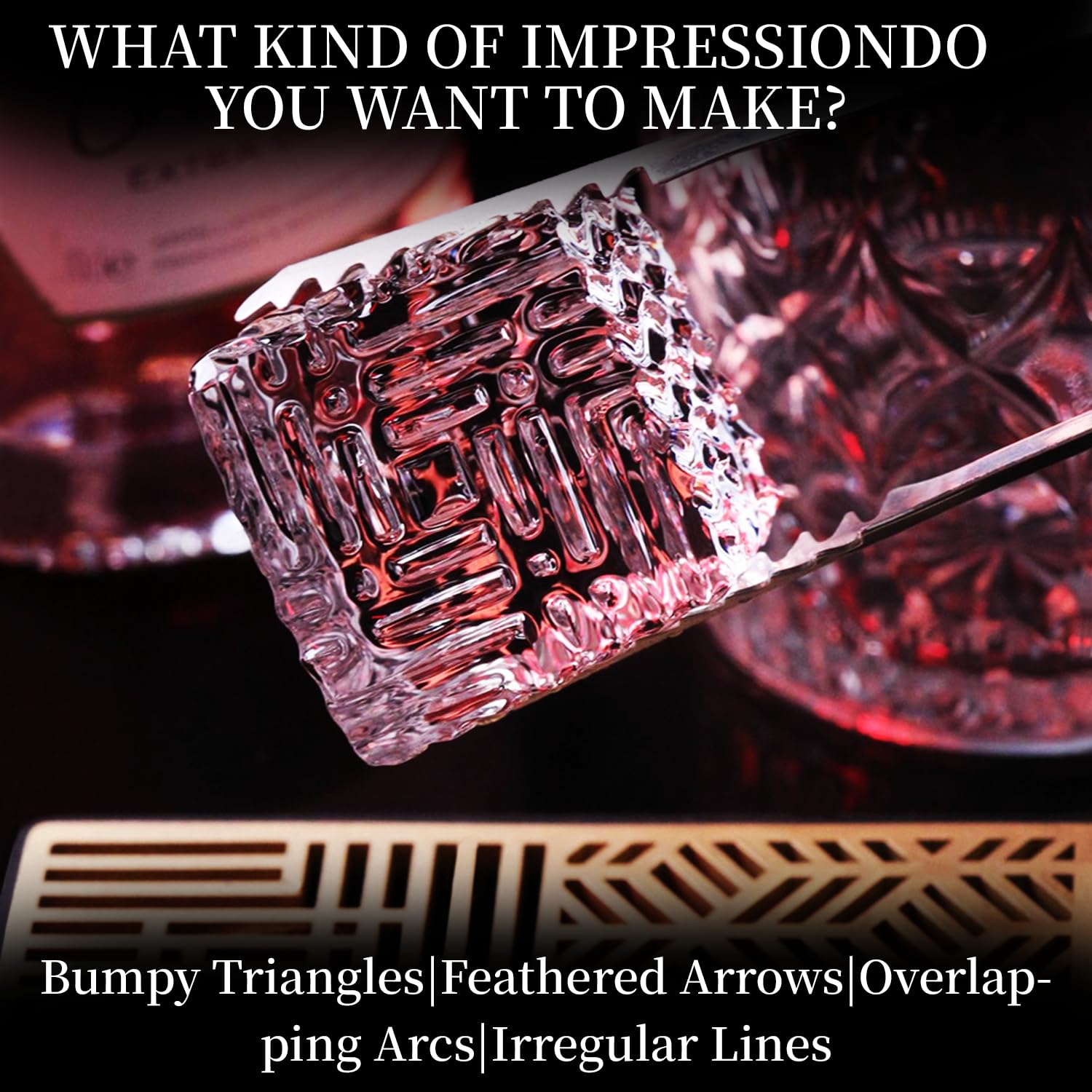 Ice Stamp Tray for Cocktails & Whiskey - Brass Ice Cube Imprinter for Clear Ice Cubes -Ice Press Craft Modern Ice Molds Stamps-A Style