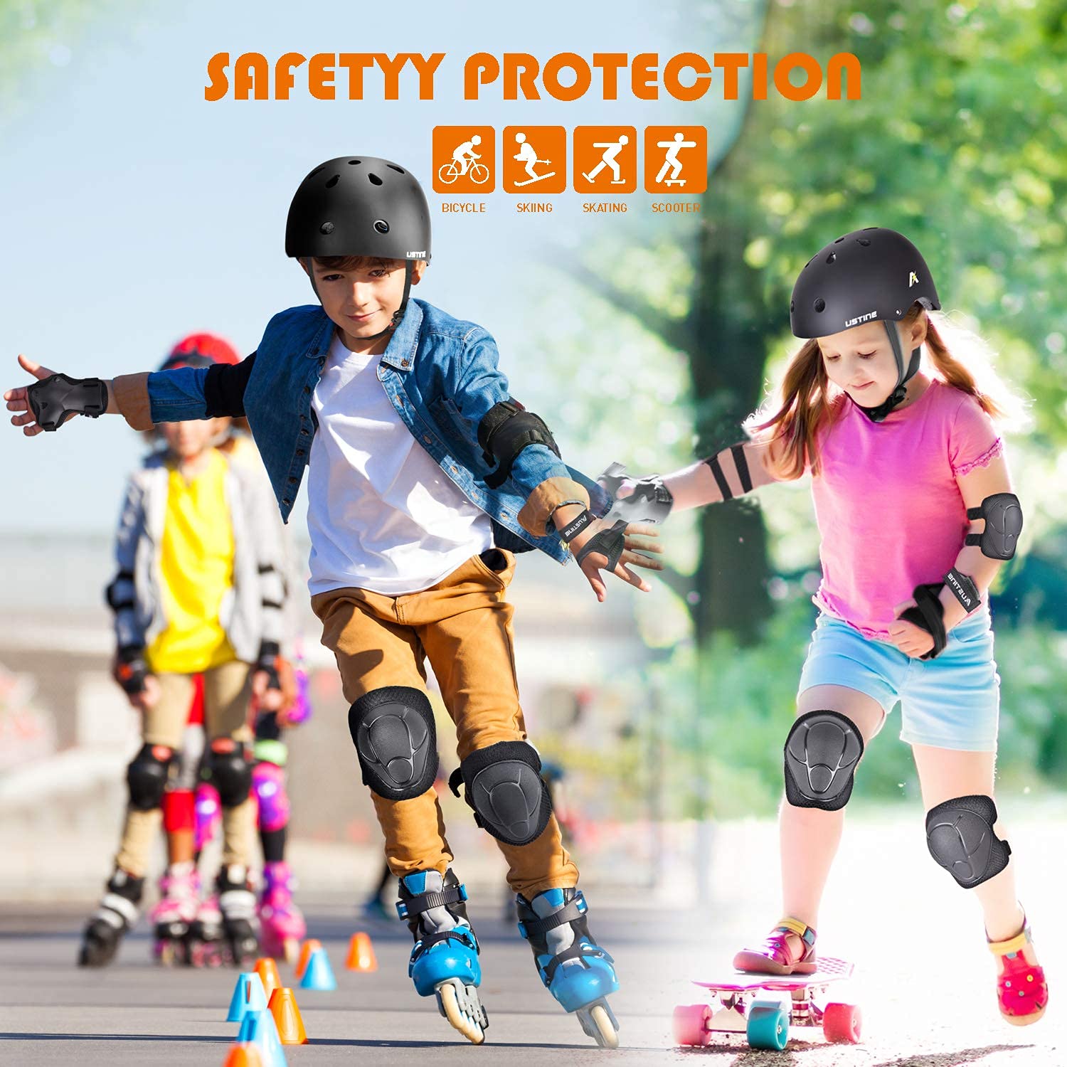 Skateboard Helmet, Bike Helmet, Protective Gear Set Knee Elbow Wrist Pads for Kids Boys Girls Toddler Youth Adults Multi-Sports Scooter Roller Skate Inline Skating Cycling Rollerblading