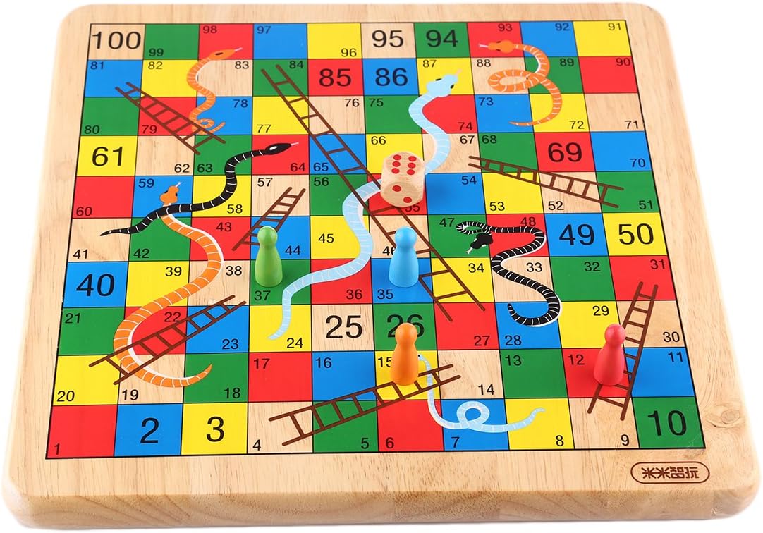 Vicoki 2-in-1 Wooden Board Game Snakes and Ladders/Ludo