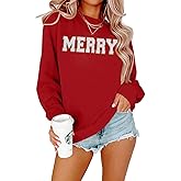 ZXUBP Merry Christmas Sweatshirts for Women Christmas Sequin Long Sleeve Shirts Ugly Xmas Sweater Patch Crewneck Pullover Top