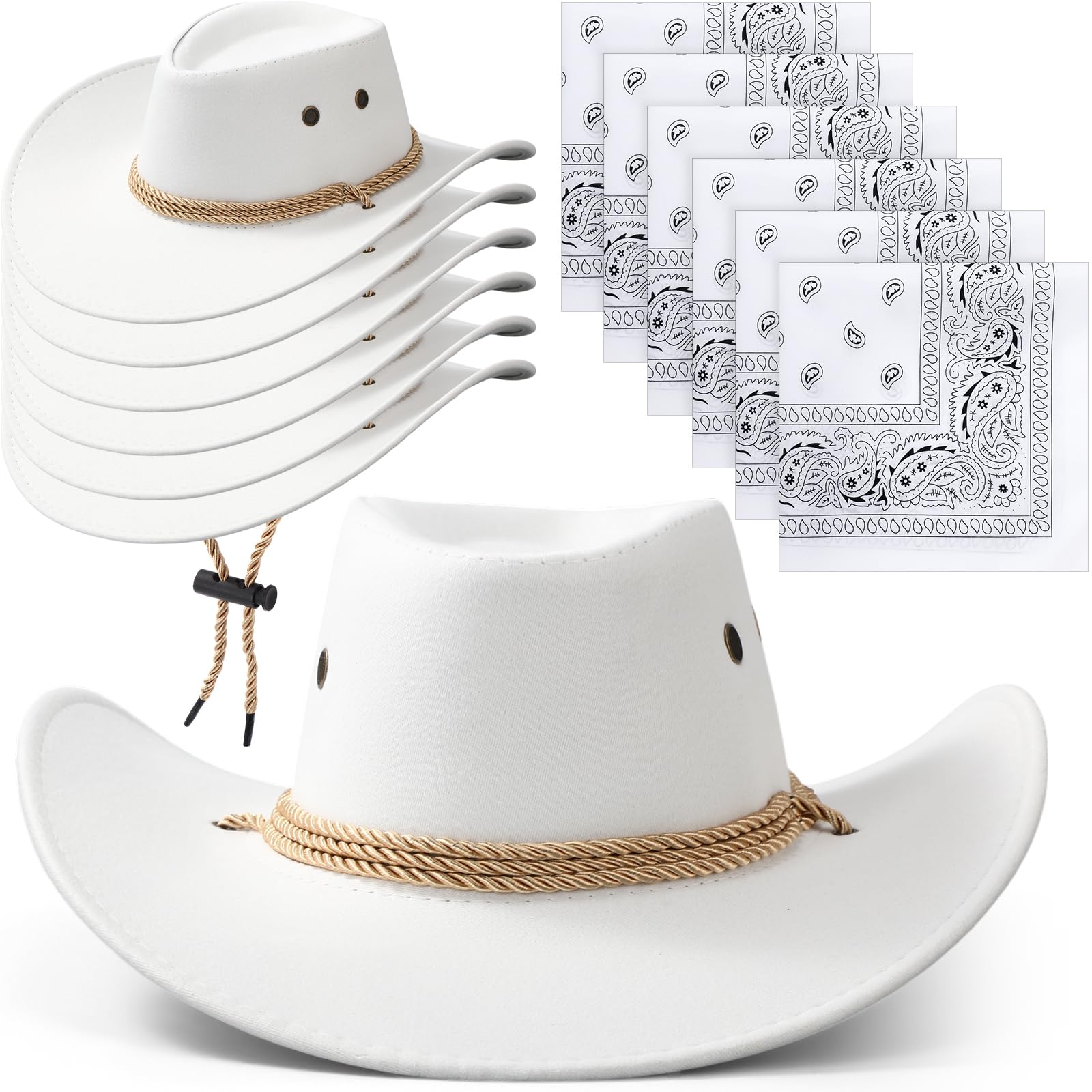 Photo 1 of *** INCOMPLETE****Zhanmai 12 Pcs Cowboy Hat and Bandana Cowboy Cowgirl Hats Bulk Western Party Costume Halloween Accessory(White,Polyester)