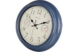 12 Inch Outdoor Clock with Thermometer and Hygrometer Combo, Rustic Vintage Waterproof Indoor Outdoor Wall Clocks for Patio P