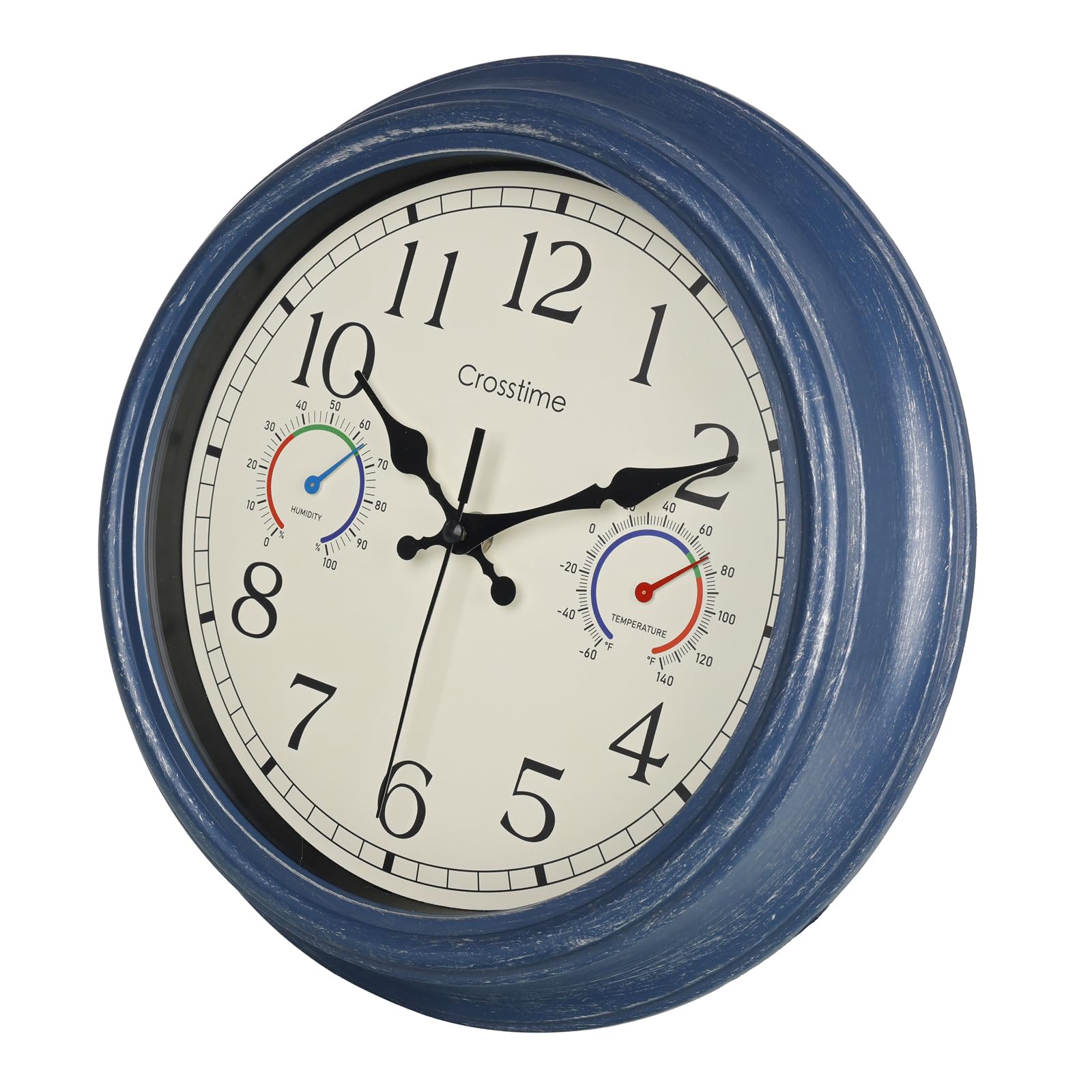 Photo 1 of Outdoor Clock with Thermometer and Hygrometer Combo, Rustic Vintage Waterproof Indoor Outdoor Wall Clocks for Patio Pool Garden Home Decor- 12 Inch Blue