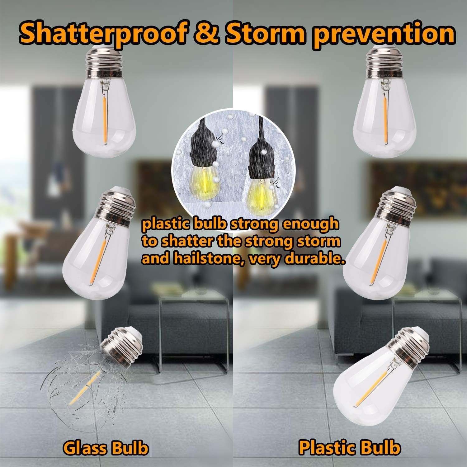 UL Approval Shatterproof 52ft LED Outdoor String Lights SUPERDANNY Commercial Grade Waterproof 26 (2 for Spare) Edison Bulbs 30pcs Zip Ties Weatherproof Plastic Bulb: Home Improvement