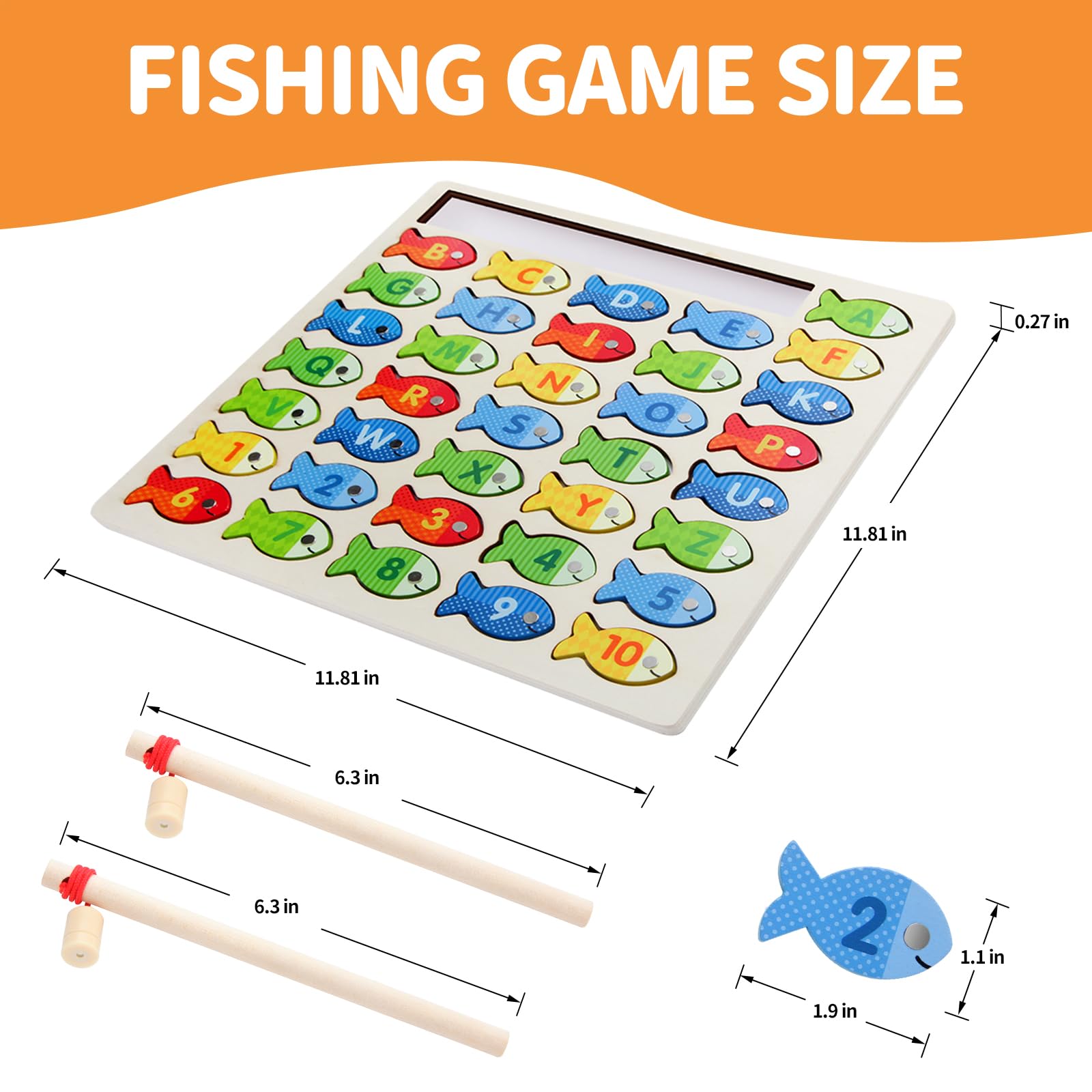 Diaodey Wooden Magnetic Fishing Game for Toddlers, Montessori Fine Motor Skills Toy with Letters and Numbers, Preschool Learning ABC and Puzzle Educational Toys Gift for 3 4 5+ Year Old Kids(2 Poles)